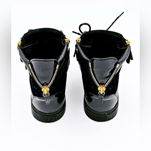 GIUSEPPE ZANOTTI Dark Blue velvet with Crystal High-Top Sneakers - Picture 6 of 6